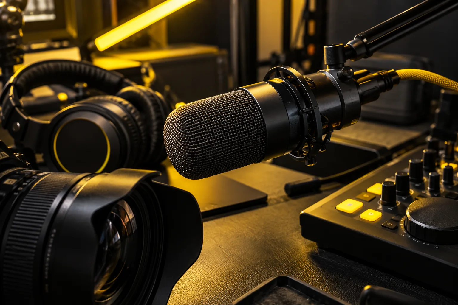 Editorial illustration of a video editing studio